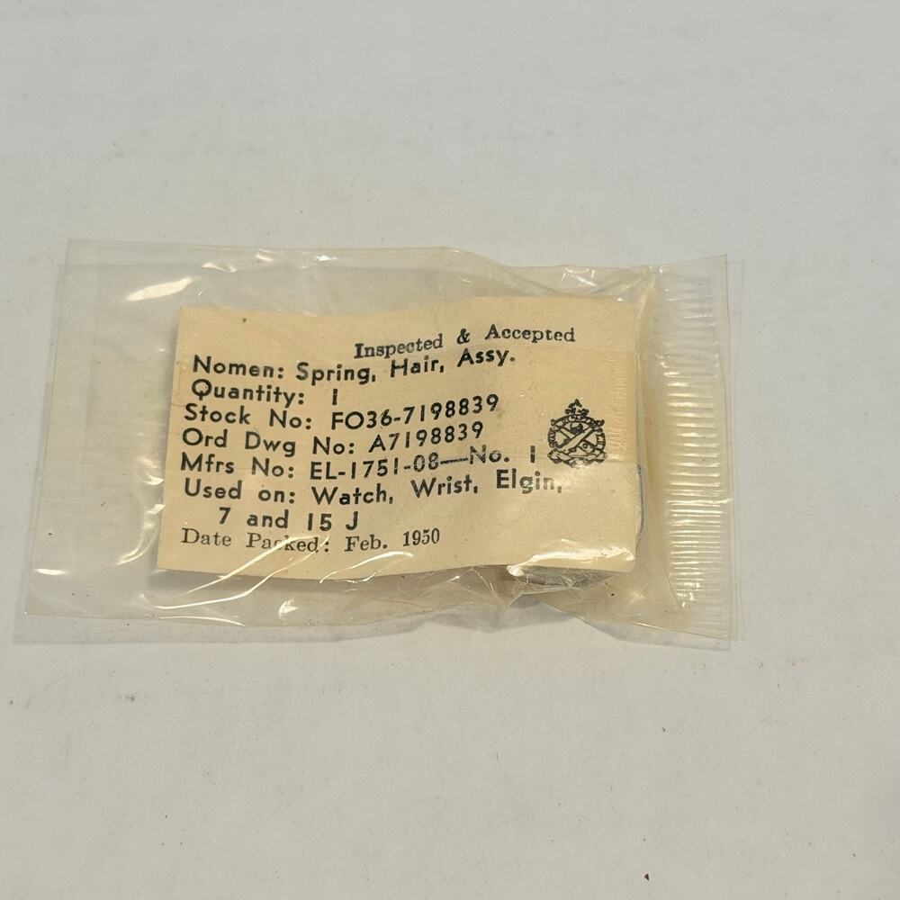 Elgin 8/0-size Elginium Military Surplus Hairspring - Sealed Package